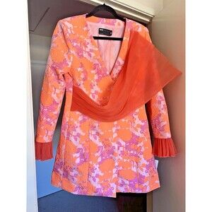 NWT ASOS LUXE Floral Jacquard Plunge Blazer Dress Chiffon Sash Cuffs Sz 8